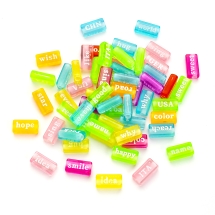 Бусины Акриловые Лакированные, Прямоугольные с Буквами, Цвет: Микс, Размер: 7.5х15х4.5мм, Отверстие 3мм, около 60шт/25г, (УТ100028625)