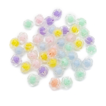 Бусины Акриловые Цветок, Прозрачные, Бусина в Бусине, Цвет: Микс, Размер: 11х11х11мм, Отверстие 2мм, около 38шт/25г, (УТ100028636)
