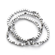 Бусины Гематит Синтетический Немагнитный Кубик Класс А, Гальваническое Покрытие, Платина, 3х3х3мм, около 120шт/38см/нить, (УТ100028673)