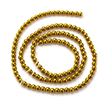 Бусины Синтетический Гематит, Класс А, Немагнитный, Круглые, Гальваническое Золотистое Покрытие, 3мм, Отв. 1мм, 120шт/38см/нить (УТ100028674)