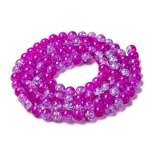 Бусины Кракле "Битое Стекло" Круглые, Окрашенные, Двухцветные, Темно-розоый, 8мм, Отв. 1.3-1.6мм, около 95шт/76см/нить (УТ100028721)