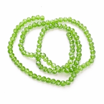 Намистини Гальваніка Скло, Гранені, Рондель, Колір: Зелений Лайм, 4х3мм, Отвір 0.4мм, близько 116шт/40см/нитка, (УТ100028747)