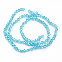 Бусины Гальваника Стекло, Граненые, Рондель, Цвет: Небесно-синий, Размер: 4х3мм, Отв-тие: 0.4мм, около 110шт/39см/нить, (УТ100028750)