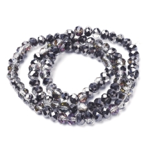 Бусины Гальваника Стекло, Граненые, Полупокрытие, Рондель, Цвет: Черный, Размер: 6х5мм, Отверстие: 1мм, около 81шт/39см/нить, (УТ100028775)