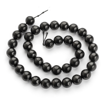 Намистини Натуральний Шунгіт, Карелія, Діаметр: 9.5-10мм Отвір 0.8мм близько 38шт/36см/нитка (УТ100028836)