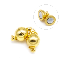 Застежка Магнитная Латунная Круглая с Колечками, Золото, 14х8мм, Отверстие 2мм, (УТ100029003)