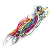 Набор Основа для Ожерелья, Хлопковый Вощеный Шнур и Лента Органза, Застежка и Цепь, Микс, Длина 45см, Шнур 1мм, Лента 7мм, 12шт/набор (УТ100029033)