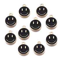 Подвески Смайл, Сплав и Эмаль, Цвет: Черный, Цвет Металла: Розовое Золото, Размер: 14.5х12х1.5мм, Отверстие: 1.5мм, (УТ100029048)
