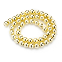 Бусины Синтетический Гематит, Немагнитный, На нитях, Круглые, Позолоченное Покрытие, Диаметр: 8мм, Отв. 1-1.5мм, около 48шт/38см/нить, (УТ100029086)