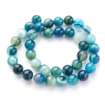 Бусины Натуральный Полосатый Агат Круглые, Небесно-Голубые, 10мм, Отверстие 1мм, около 35шт/36см/нить, (УТ100029110)