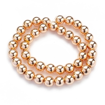 Бусины Синтетический Гематит, Немагнитный, Круглые, Гальваника, Покрытие Розовое Золото, 10х9мм, Отв. 1-1.5мм, ок. 42шт/37см/нить (УТ100029117)