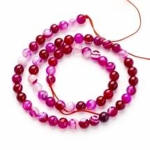 Бусины Натуральный Полосатый Агат Круглые, Класс А, Темно-Розовый, 6мм, Отверстие 1мм, около 60шт/37см/нить, (УТ100029129)