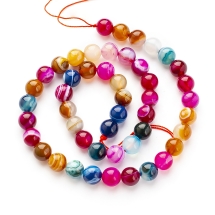 Бусины Натуральный Полосатый Агат Круглые Класс А, Микс, 8мм, Отверстие 1мм, около 45шт/34см/нить, (УТ100029131)