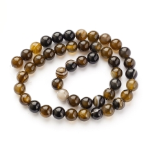Намистини Натуральний Смугастий Агат Круглі, Коричневий, 8мм, Отвір 1мм, близько 45шт/36см/нитка, (УТ100029142)