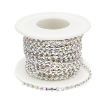 Стразовая Цепь Декоративная, Серебро/Кристалл АВ, 2мм, 9м/катушка, (УТ100029216)