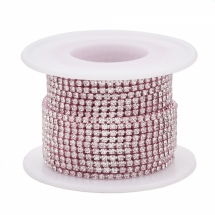 Стразовий Ланцюг Декоративний, Стійке Покриття, Рожевий/Кристал, 2мм, близько 9м/котушка, (УТ100029321)