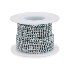 Стразовая Цепь Декоративная, Стойкое Покрытие, Бледно-Бирюзовая/Кристалл, 2мм, около 9м/катушка, (УТ100029322)