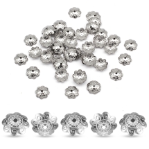 Шапочки для Бусин, Нержавеющая Сталь, Цветок, 8 лепестков, 10х1мм, Отверстие 1мм, 50шт/упаковка, (УТ100029356)