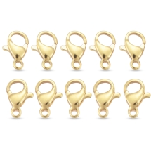 Застежка Карабин-Лобстер, Нержавеющая Сталь, Позолота 24К, 10х6х3мм, Отверстие 1.2мм, (УТ100029361)