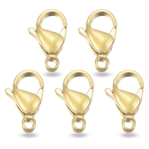 Застібка Карабін-Лобстер, Нержавіюча Сталь, Покриття Золото 24К, 13х8х4мм, Отвір 1.5мм, (УТ100029363)