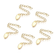 Цепочка Удлинительная с Подвеской Овал из Нержавеющей Стали, Золото, Длина Цепочки 58-68мм, Звено 4х3х0.5, Подвеска 9х5х1мм, 5шт/упаковка, (УТ100029386)