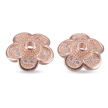 Шапочки для Намистин, Латунь, з Фіанітами, Квітка, 5 пелюсток, Рожеве Золото, 10мм, Товщина 3мм, Отвір 1мм, 2шт/упаковка, (УТ100029432)