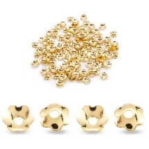 Шапочки для Намистин, Латунь, Квітка, Стійке Покриття, Позолота 18К, 4х1мм, (УТ100029443)