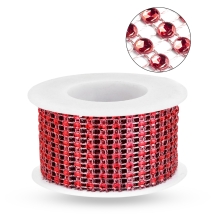 Декоративная Стразовая Лента, Пластик, Красный, 8 рядов, 40х1мм, 2м/катушка, (УТ100029463)
