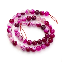 Бусины Натуральный Полосатый Агат, Круглые, Окрашенные, Класс А, Темно-розовый, 8мм, Отверстие 1мм, около 45шт/37см/нить, (УТ100029513)