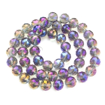 Бусины Стекло Гальванические, Радужное Покрытие, Граненые, Круглые, Цвет: Розово-лиловый, Диаметр 15-16х16мм, Отв-тие: 2мм, около 47шт/74см/нить, (УТ100029645)