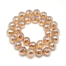 Намистини Скло Гальванічні, Грановані, Круглі, Колір: Персиковий, Розмір 17-18х17-18мм, Отвір 2мм, близько 28шт/58см/нитка, (УТ100029646)