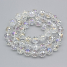 Бусины Стекло Гальванические, АВ Покрытие, Граненые, Круглые, Цвет: Бесцветный, Диаметр 15-16х16мм, Отв-тие: 2мм, около 45шт/74см/нить, (УТ100029648)