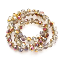 Бусины Гальваническое Стекло, Граненые, Полупокрытие, Рондель, Цвет: Розовое Золото, Размер: 8х6мм, Отв-тие: 1мм, ок. 65шт/40см/нить (УТ100029654)