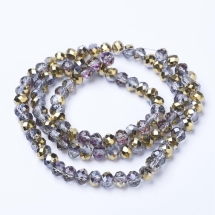 Бусины Гальваническое Стекло, Граненые, Полупокрытие, Рондель, Цвет: Золото, Размер: 6х8мм, Отв-тие: 1мм, ок. 65шт/40см/нить (УТ100029658)