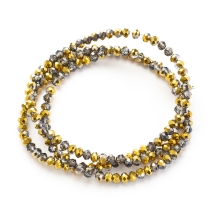 Намистини Гальванічне Скло, Грановані, Напівпокриття, Рондель, Колір: Золото, 3х2мм, Отвір 0.8мм, ок. 165шт/38см/нитка (УТ100029659)