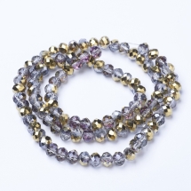 Бусины Гальваническое Стекло, Граненые, Полупокрытие, Рондель, Цвет: Золото, Размер: 6х5мм, Отв-тие: 1мм, ок. 80шт/40см/нить (УТ100029660)