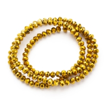 Бусины Гальваника Стекло, Золотое Покрытие, Граненые, Рондель, Размер: 4х3мм, Отв-тие 0.4мм, около 115шт/40см/нить, (УТ100029661)