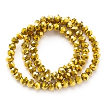 Бусины Гальваника Стекло, Золотое Покрытие, Граненые, Рондель, Размер: 6х5мм, Отв-тие 1мм, около 80шт/40см/нить, (УТ100029662)