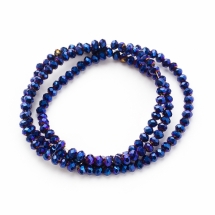 Бусины Гальваника Стекло, Синее Покрытие, Граненые, Рондель, 3х2мм, Отв-тие 0.8мм, около 155шт/38см/нить, (УТ100029664)