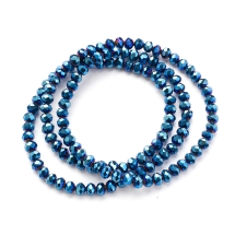 Бусины Гальваника Стекло, Синее Покрытие, Граненые, Рондель, Размер: 4х3мм, Отв-тие 0.4мм, около 115шт/40см/нить. (УТ100029666)
