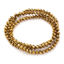 Бусины Гальваника Стекло, Медное Покрытие, Граненые, Рондель, Размер: 4х3мм, Отв-тие 0.4мм, около 115шт/40см/нить. (УТ100029667)