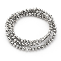 Бусины Гальваника Стекло, Платинове Покрытие, Граненые, Рондель, Размер: 4х3мм, Отв-тие 0.4мм, около 115шт/40см/нить. (УТ100029668)