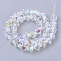 Бусины Гальваника Стекло АВ-Цвет, Граненые, Биконус, Цвет: Бесцветный, Размер: 8х8мм, Отв-тие: 1.5мм, около 35шт/29см/нить, (УТ100029698)