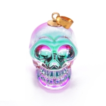 Підвіски Скло Череп, Гальваніка, Латунна фурнітура, Колір: Бірюза і Золото, 25х26-27х19мм, Отвір 5х3мм, (УТ100029720)