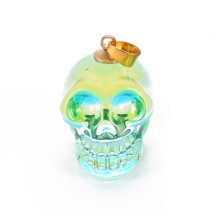 Подвески Стекло Череп, Гальваника, Латунная фурнитура, Цвет: Светло-зеленый и Золото, Размер: 25х26-27х19мм, Отверстие 5х3мм, (УТ100029721)