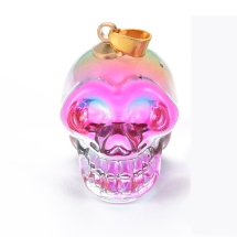 Підвіски Скло Череп, Гальваніка, Латунна фурнітура, Колір: Фіолетовий і Золото, 25х26-27х19мм, Отвір 5х3мм, (УТ100029722)