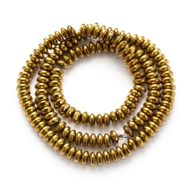 Бусины Синтетический Гематит, Немагнитный, на нитях, Круглые Плоские, Медное Покрытие, Диаметр: 6мм, Толщина 3мм, Отв. 1мм, около 135шт/38см/нить, (УТ100029793)