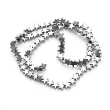 Бусины Гематит, на нитях, Гальваника, Немагнитный, Звезда, Серебро, 6х6х2-3мм, Отверстие 1мм, около 82шт/38см/нить, (УТ100029799)