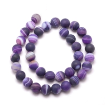 Бусины Натуральный Полосатый Агат, Круглые, Класс А, Морозный Стиль, Термоокрашенные, Цвет: Индиго: Диаметр: 10мм, Отв. 1мм, около 35шт/35см/нить, (УТ100029803)