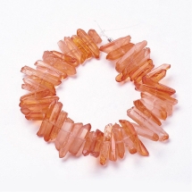 Бусины Натуральный Горный Хрусталь, Окрашенный, Кристалл, на нитях, Цвет: Коралл, Размер: 15-30x4-8x4-7 мм, Отверстие 1мм, около 18см/нить (УТ100029806)